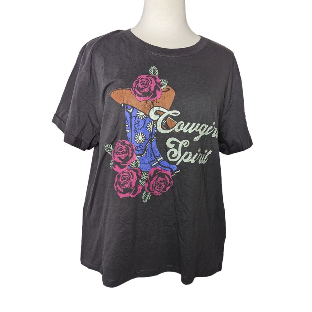New Electric Pink Cowgirl Spirit Gray Screen Printed Tee Size XL